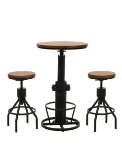 MCW Möbel-Sets<Set Bartisch + 2x Barhocker N17, Braun