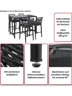 MCW Möbel-Sets<Set Bartisch + 4x Barhocker P91, Hellgrau