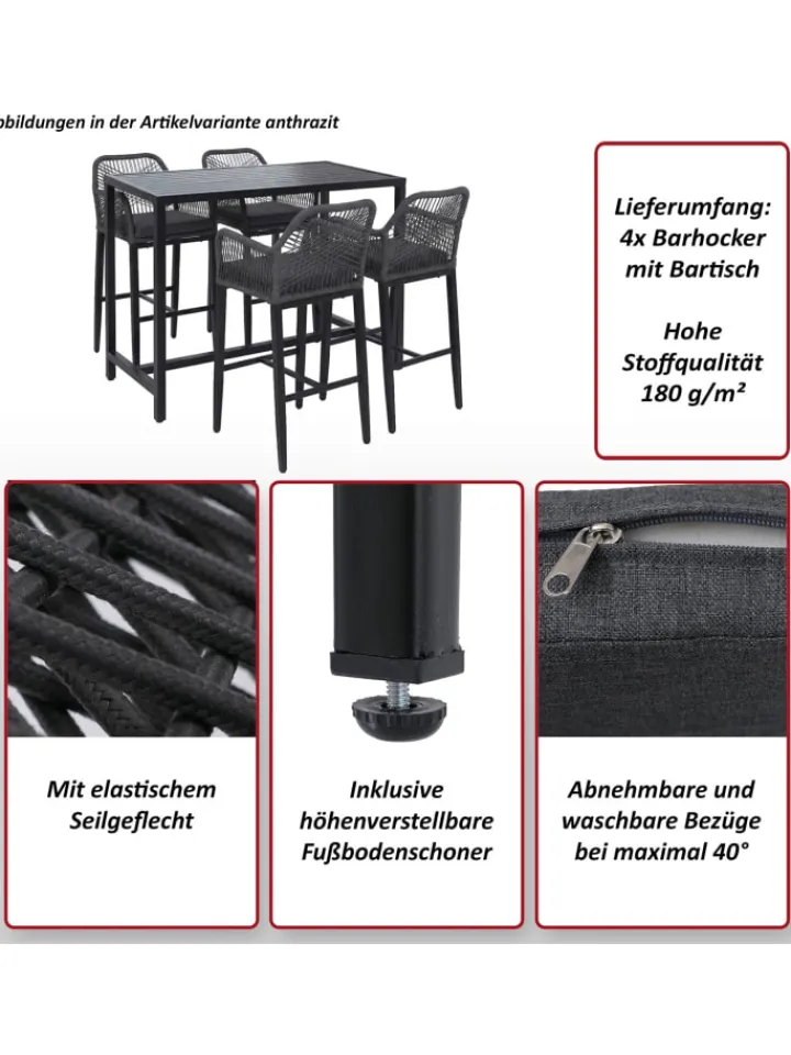MCW Möbel-Sets<Set Bartisch + 4x Barhocker P91, Hellgrau