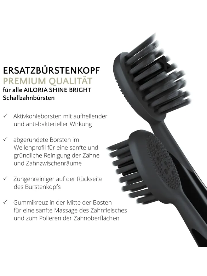 Ailoria Zahn & Mundpflege<SHINE BRIGHT Charcoal Ersatzbürstenköpfe 6er Set in schwarz