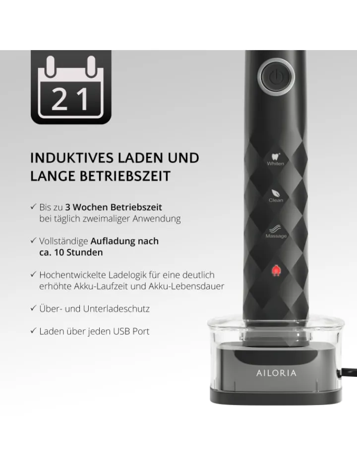 Ailoria Zahn & Mundpflege<SHINE BRIGHT USB-Schallzahnbürste in schwarz