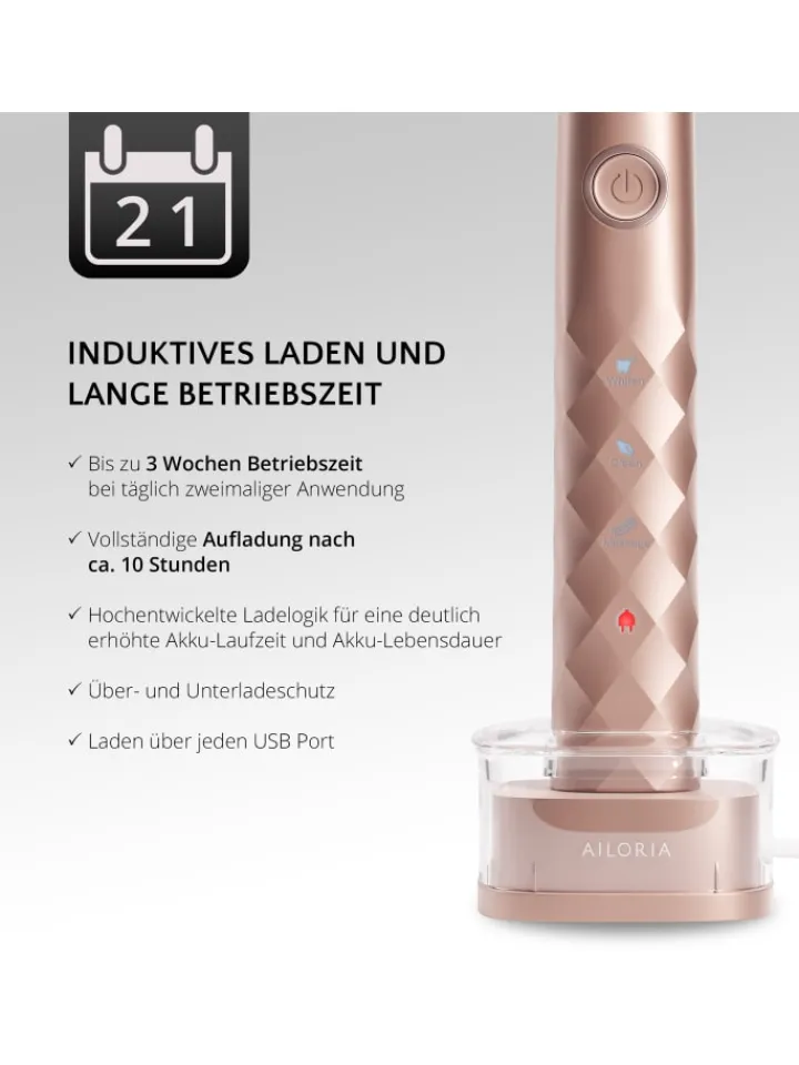 Ailoria Zahn & Mundpflege<SHINE BRIGHT USB-Schallzahnbürste in roségold