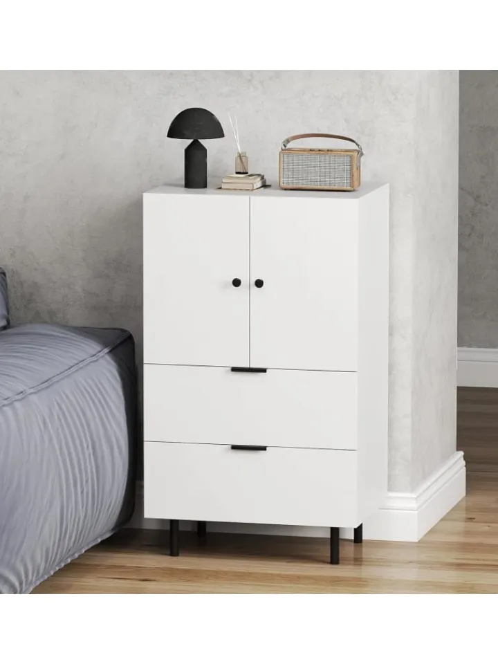 COSTWAY Regale & Schränke<Sideboard Holz mit Metallbeinen in Weiß