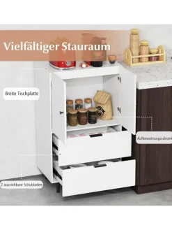 COSTWAY Regale & Schränke<Sideboard Holz mit Metallbeinen in Weiß