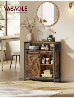Songmics Regale & Schränke<Sideboard in Braun/ Schwarz - (B)70 x (H)80 x (T)30 cm