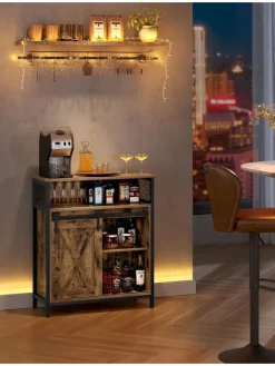 Songmics Regale & Schränke<Sideboard in Braun/ Schwarz - (B)70 x (H)80 x (T)30 cm