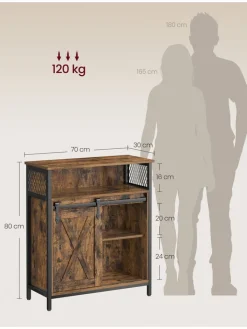 Songmics Regale & Schränke<Sideboard in Braun/ Schwarz - (B)70 x (H)80 x (T)30 cm