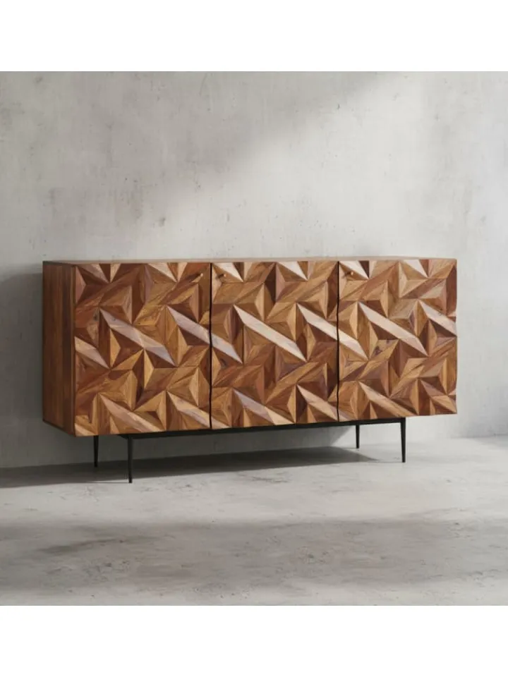 KADIMA DESIGN Regale & Schränke<Sideboard "Metallux", Sheesham-Holz, 3D-Oberfläche, Braun, Modern
