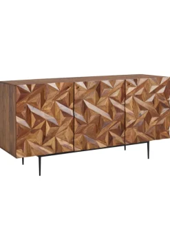 KADIMA DESIGN Regale & Schränke<Sideboard "Metallux", Sheesham-Holz, 3D-Oberfläche, Braun, Modern