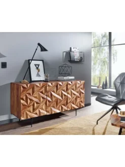KADIMA DESIGN Regale & Schränke<Sideboard "Metallux", Sheesham-Holz, 3D-Oberfläche, Braun, Modern