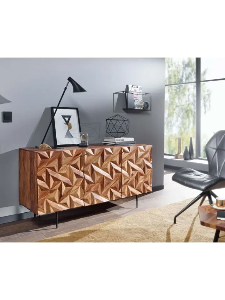 KADIMA DESIGN Regale & Schränke<Sideboard "Metallux", Sheesham-Holz, 3D-Oberfläche, Braun, Modern