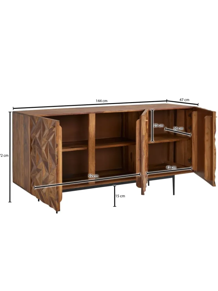 KADIMA DESIGN Regale & Schränke<Sideboard "Metallux", Sheesham-Holz, 3D-Oberfläche, Braun, Modern