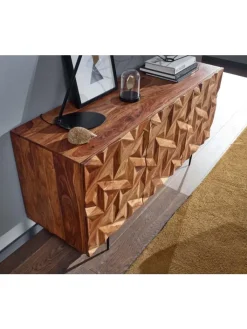 KADIMA DESIGN Regale & Schränke<Sideboard "Metallux", Sheesham-Holz, 3D-Oberfläche, Braun, Modern