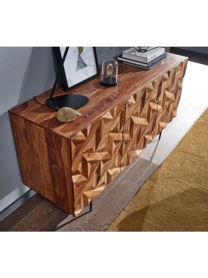 KADIMA DESIGN Regale & Schränke<Sideboard "Metallux", Sheesham-Holz, 3D-Oberfläche, Braun, Modern