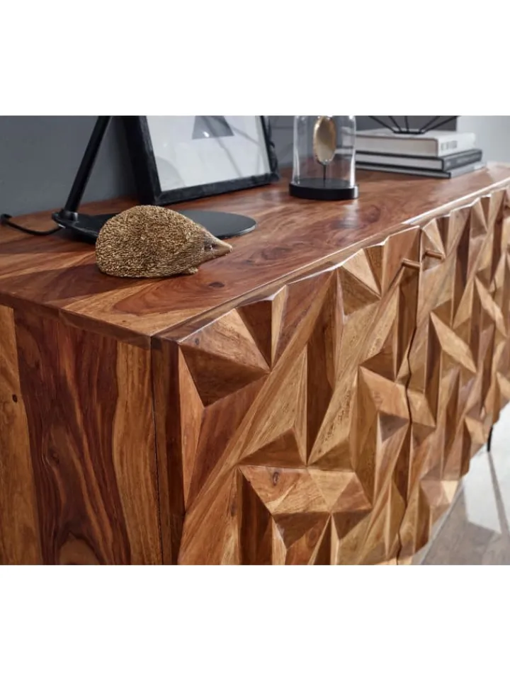 KADIMA DESIGN Regale & Schränke<Sideboard "Metallux", Sheesham-Holz, 3D-Oberfläche, Braun, Modern