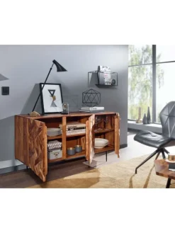KADIMA DESIGN Regale & Schränke<Sideboard "Metallux", Sheesham-Holz, 3D-Oberfläche, Braun, Modern