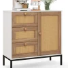 COSTWAY Regale & Schränke<Sideboard mit 3 Schubladen 80cm in Beige