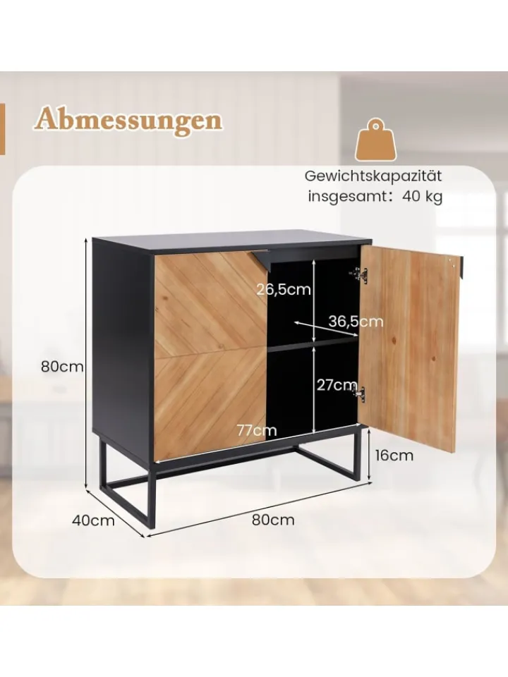COSTWAY Regale & Schränke<Sideboard mit 2 Türen 80 x 40 x 80 cm in Schwarz