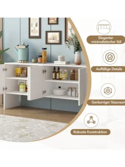 ABRIHOME Regale & Schränke<Sideboard mit 4 Türen und Rückstoßvorrichtung in Weiß