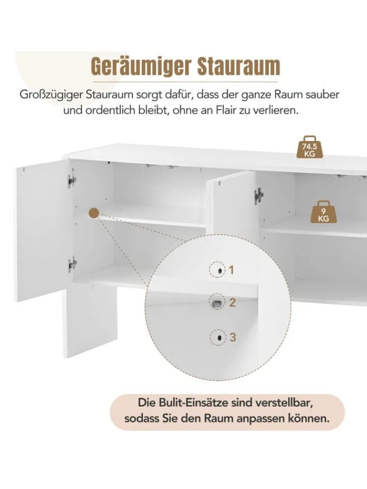 ABRIHOME Regale & Schränke<Sideboard mit 4 Türen und Rückstoßvorrichtung in Weiß