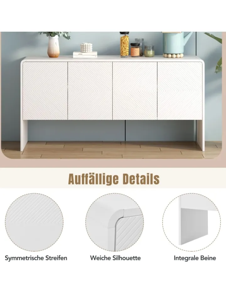ABRIHOME Regale & Schränke<Sideboard mit 4 Türen und Rückstoßvorrichtung in Weiß