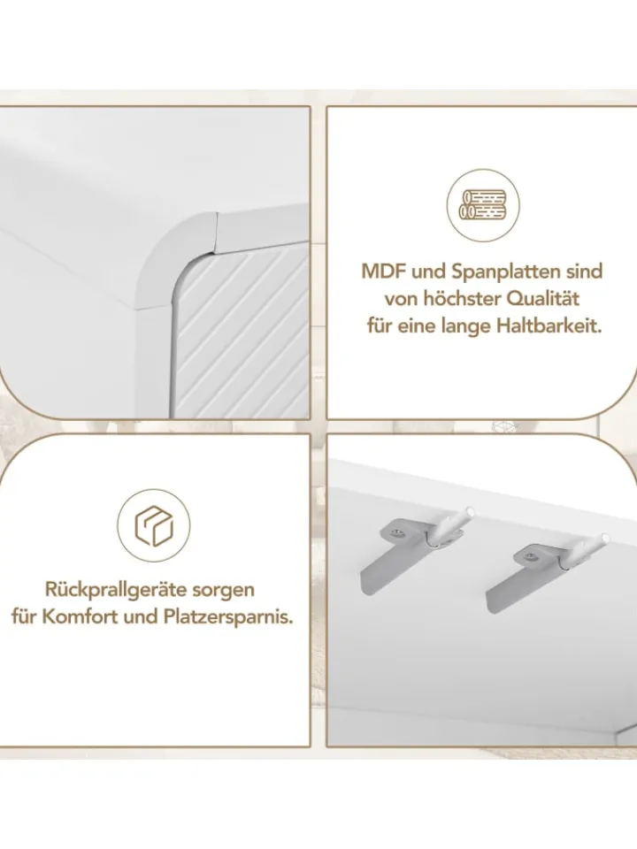 ABRIHOME Regale & Schränke<Sideboard mit 4 Türen und Rückstoßvorrichtung in Weiß