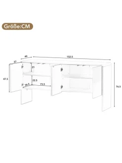 ABRIHOME Regale & Schränke<Sideboard mit 4 Türen und Rückstoßvorrichtung in Weiß
