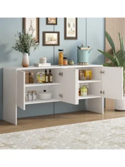 ABRIHOME Regale & Schränke<Sideboard mit 4 Türen und Rückstoßvorrichtung in Weiß