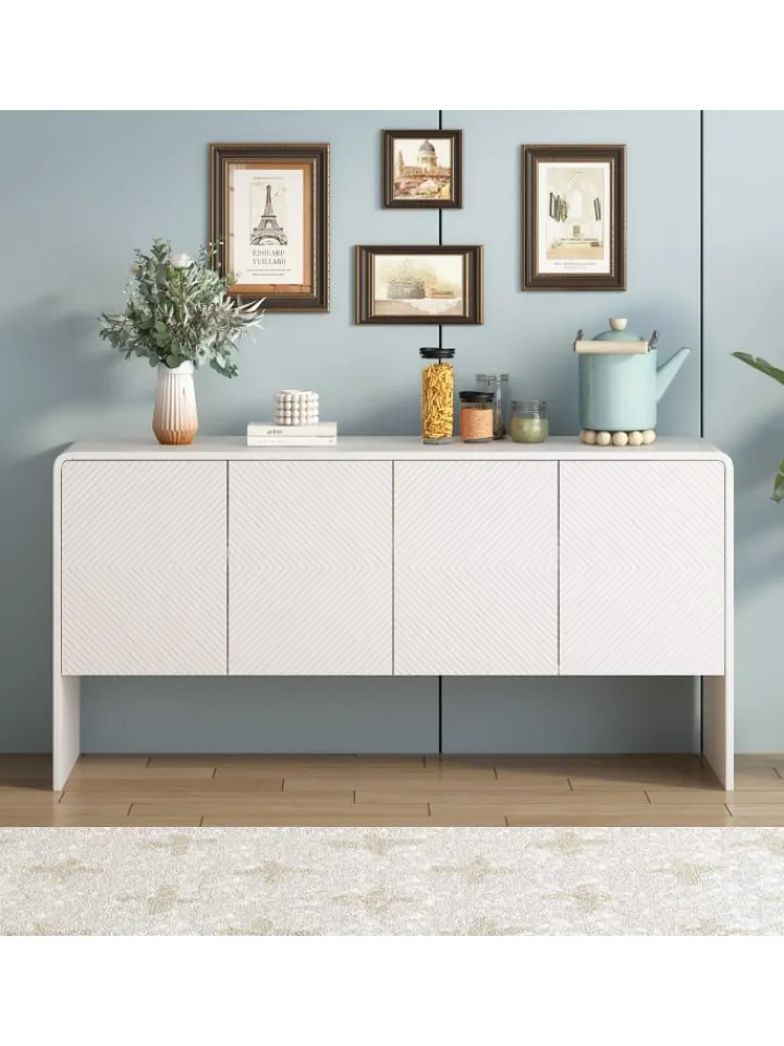 ABRIHOME Regale & Schränke<Sideboard mit 4 Türen und Rückstoßvorrichtung in Weiß