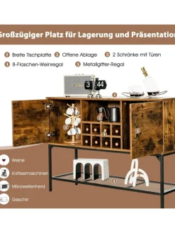 COSTWAY Regale & Schränke<Sideboard mit Weinregal 120cm in Braun