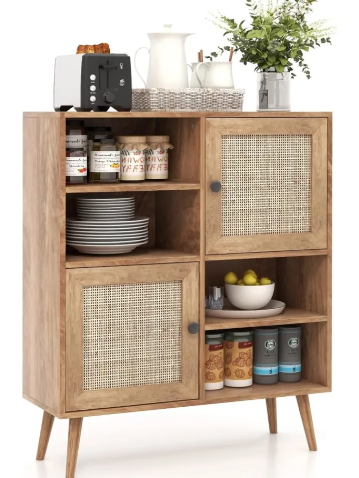 COSTWAY Regale & Schränke<Sideboard Rattan 97cm in Hellbraun
