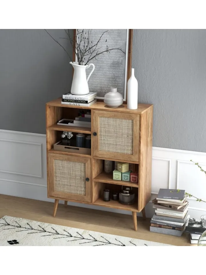 COSTWAY Regale & Schränke<Sideboard Rattan 97cm in Hellbraun