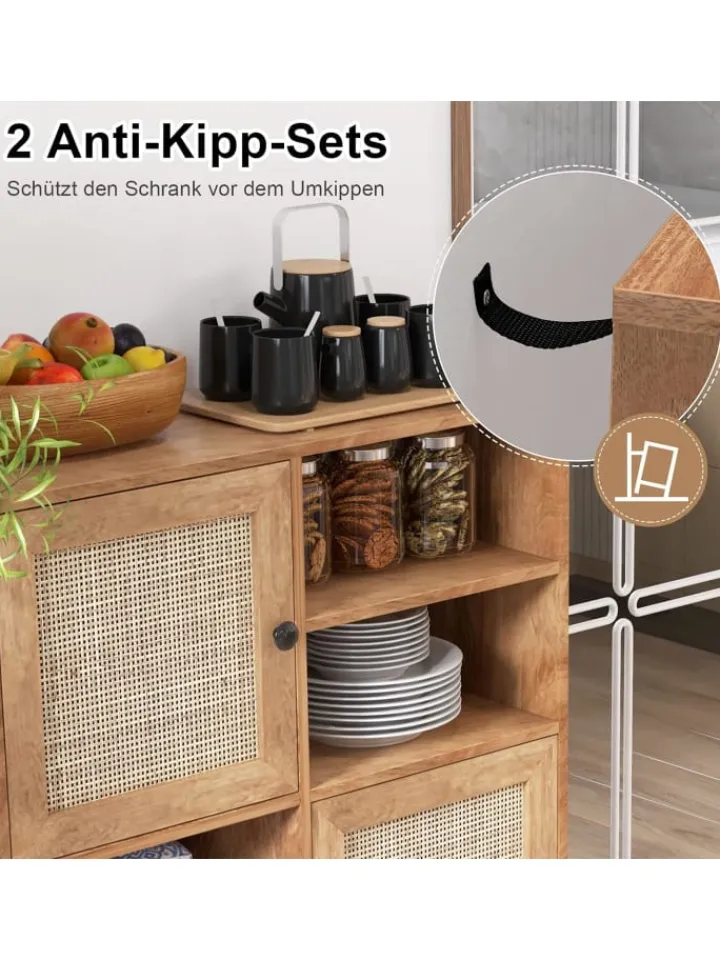 COSTWAY Regale & Schränke<Sideboard Rattan 97cm in Hellbraun