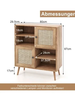 COSTWAY Regale & Schränke<Sideboard Rattan 97cm in Hellbraun