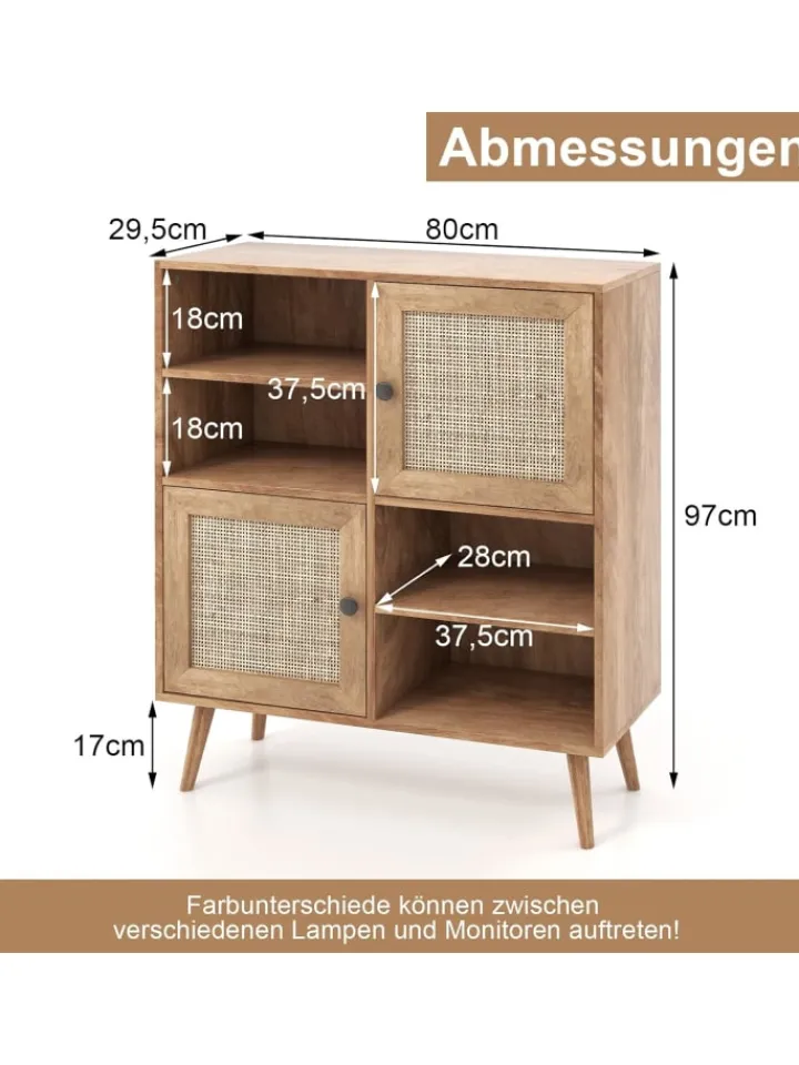 COSTWAY Regale & Schränke<Sideboard Rattan 97cm in Hellbraun