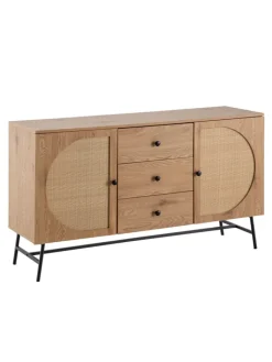 KADIMA DESIGN Regale & Schränke<Sideboard 140x80x40 cm Kommode Eiche-Dekor mit Rattan Geflecht