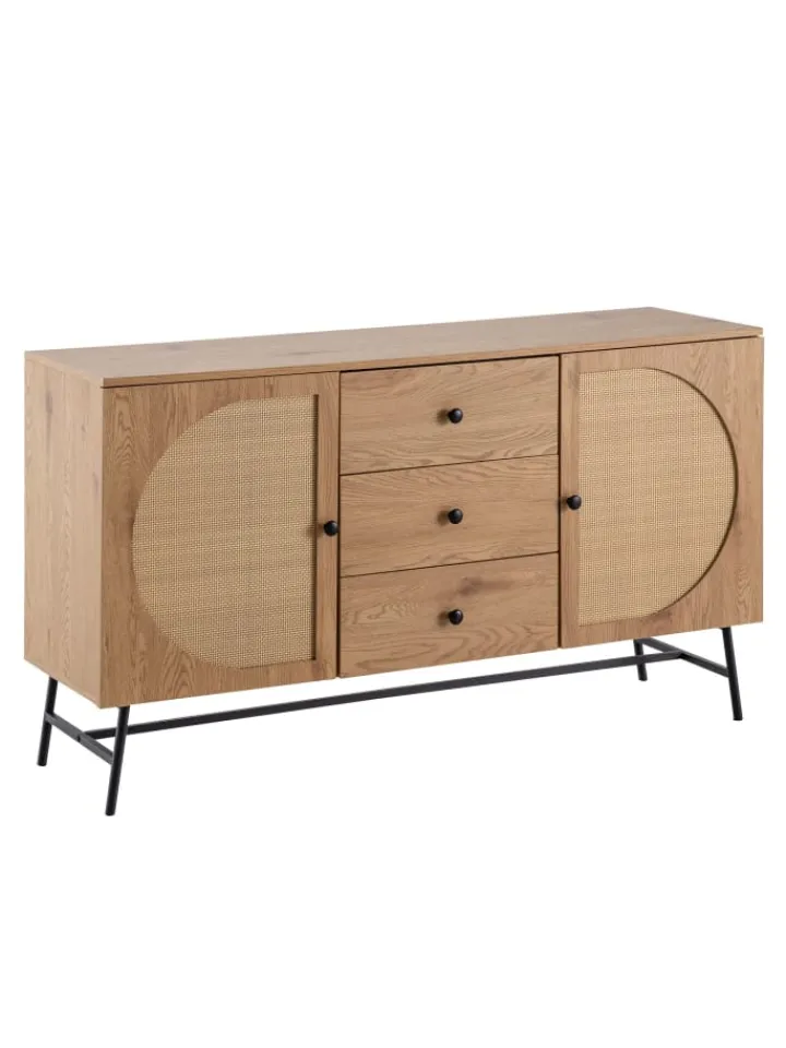 KADIMA DESIGN Regale & Schränke<Sideboard 140x80x40 cm Kommode Eiche-Dekor mit Rattan Geflecht