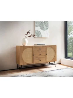 KADIMA DESIGN Regale & Schränke<Sideboard 140x80x40 cm Kommode Eiche-Dekor mit Rattan Geflecht