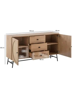KADIMA DESIGN Regale & Schränke<Sideboard 140x80x40 cm Kommode Eiche-Dekor mit Rattan Geflecht