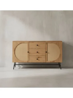 KADIMA DESIGN Regale & Schränke<Sideboard 140x80x40 cm Kommode Eiche-Dekor mit Rattan Geflecht