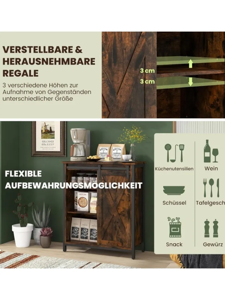 COSTWAY Regale & Schränke<Sideboard 70x30x81cm in Braun