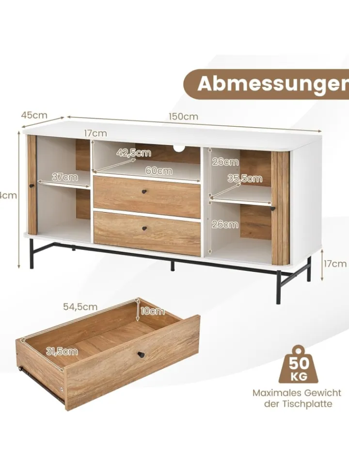 COSTWAY Regale & Schränke<Sideboard 150x45x74cm in Weiß