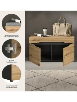 xonox.home Garderoben<Sitzbank (B/H/T: 80x45x37 cm) in Basalt grau und Artisan Nachbildung