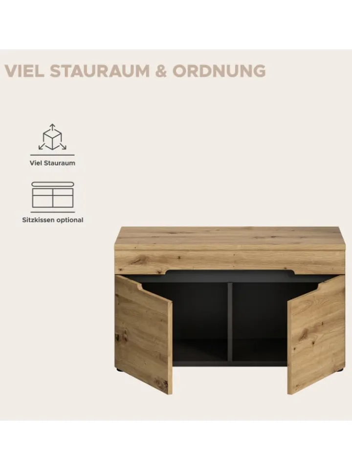 xonox.home Garderoben<Sitzbank (B/H/T: 80x45x37 cm) in Basalt grau und Artisan Nachbildung