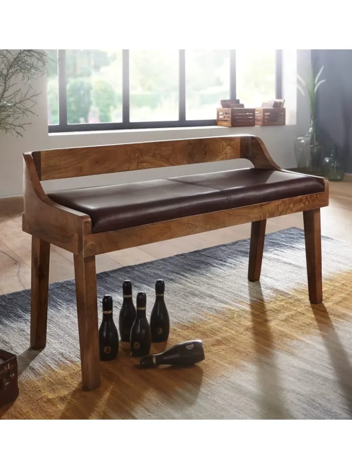 KADIMA DESIGN Sitzmöbel<Sitzbank | Echtleder/Holz, 108x63x43cm, Rückenlehne