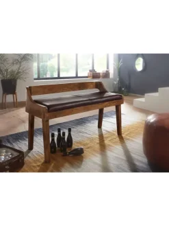 KADIMA DESIGN Sitzmöbel<Sitzbank | Echtleder/Holz, 108x63x43cm, Rückenlehne