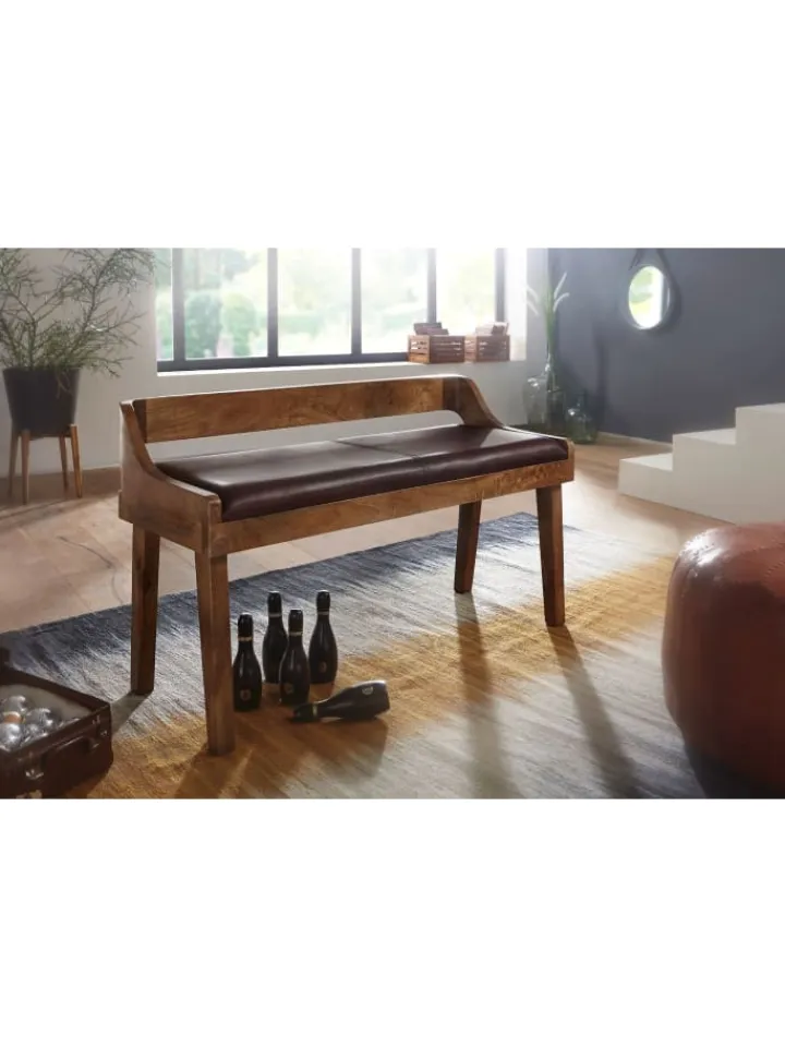 KADIMA DESIGN Sitzmöbel<Sitzbank | Echtleder/Holz, 108x63x43cm, Rückenlehne