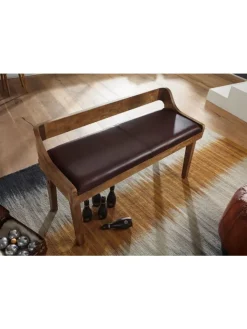 KADIMA DESIGN Sitzmöbel<Sitzbank | Echtleder/Holz, 108x63x43cm, Rückenlehne