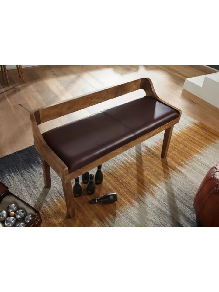 KADIMA DESIGN Sitzmöbel<Sitzbank | Echtleder/Holz, 108x63x43cm, Rückenlehne