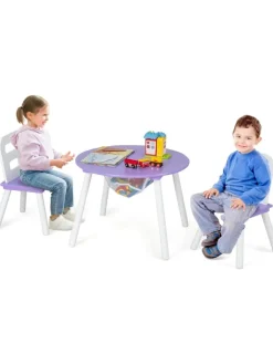 COSTWAY Möbel-Sets<Sitzgruppe 3 tlg. Set ab 3 Jahren mit Kiefernholzbeinen in Lila